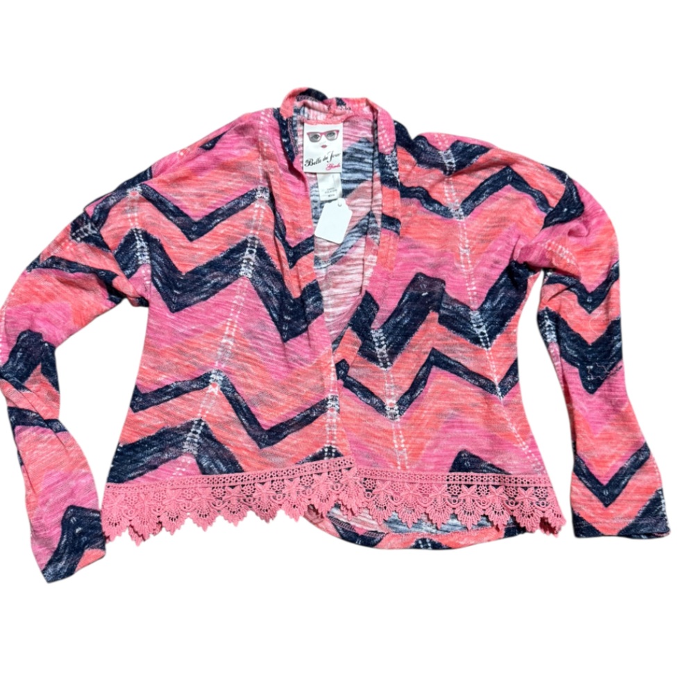 Girls Belle Du Jour Pink and Navy Chevron Knit - Picture 1 of 4